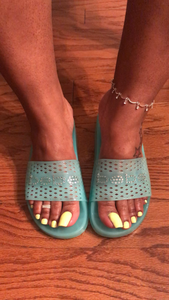 Neon toes and BeBe slides dangle- 4:07